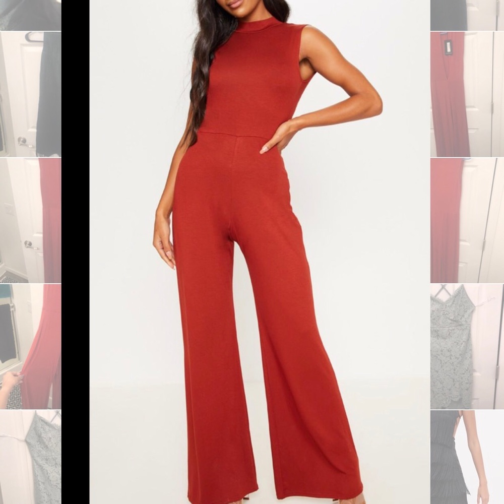 Pretty Little Thing Rust Jersey Jumpsuit